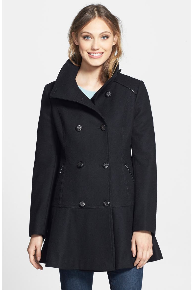 Skirted Wool Blend Coat, Main, color, BLACK
