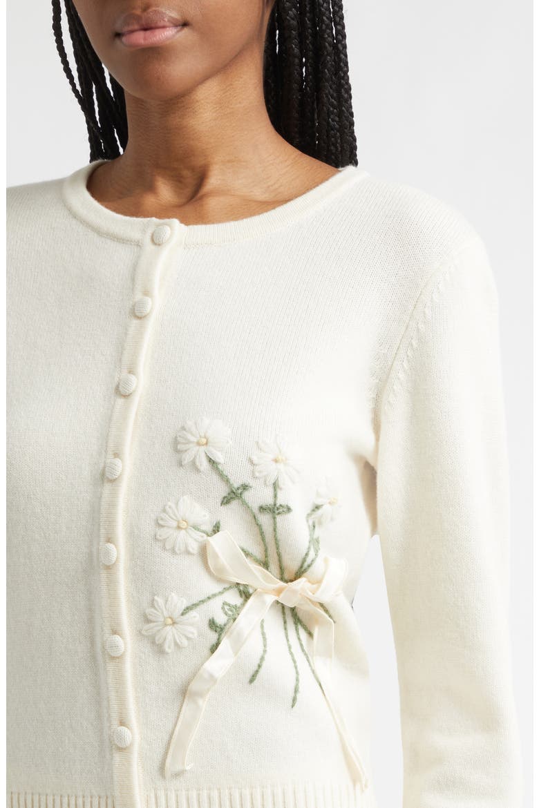 Gender Inclusive Gladys Daisy Embroidered Wool Cardigan, Alternate, color, IVORY