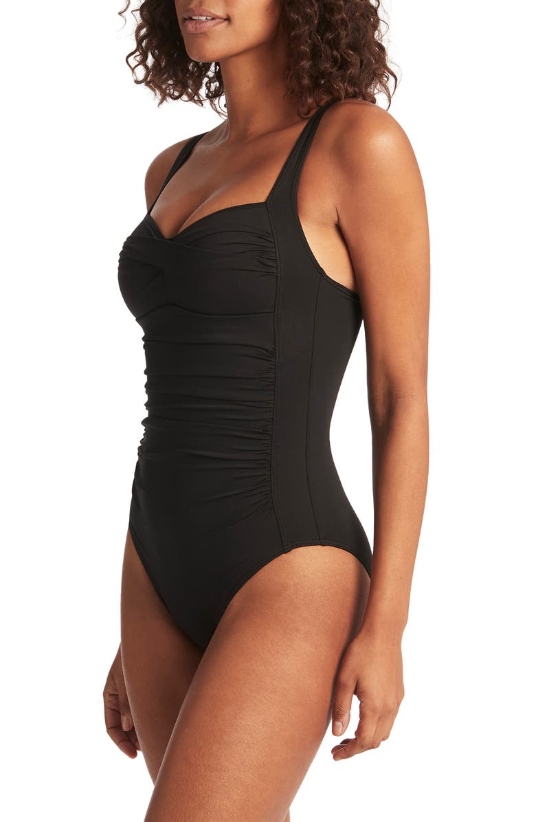 Sea Level Twist Front Multifit One-Piece Swimsuit, Alternate, color, Black