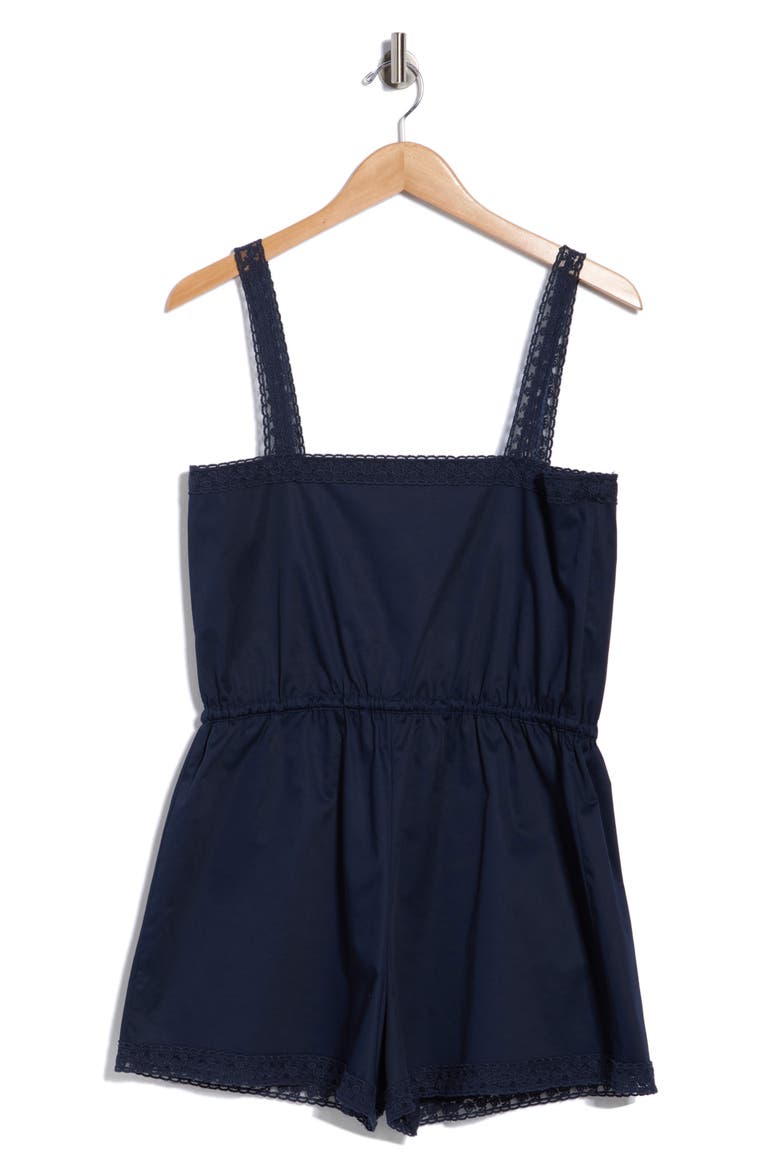 Tie Waist Stretch Cotton Romper, Alternate, color, NAVY