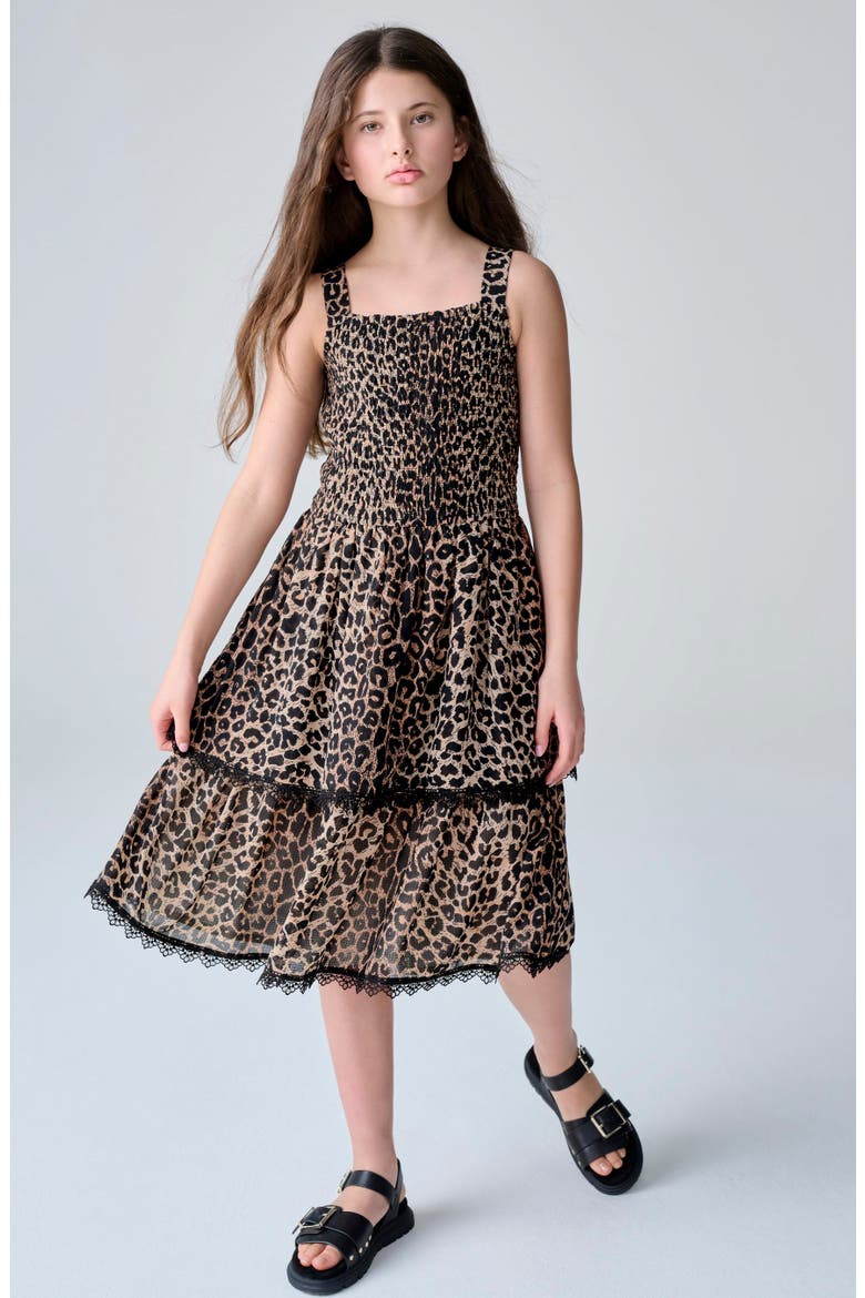 Kids' Leopard Tiered Dress, Alternate, color, BROWN