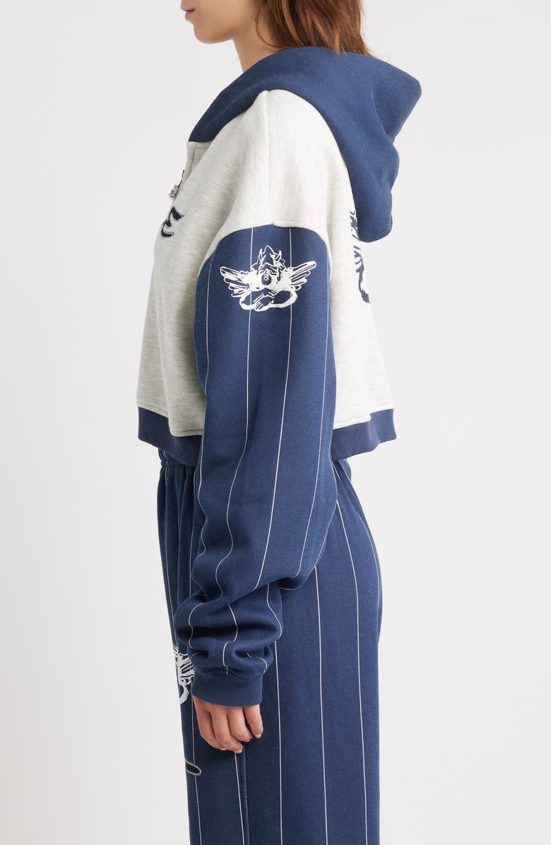 BOYS LIE The Big Leaguer Alex Zip Crop Hoodie, Alternate, color, Navy