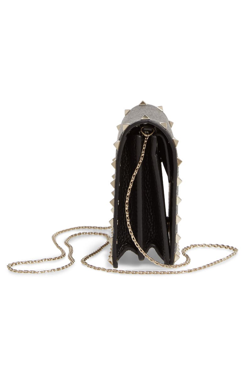 Valentino Garavani Rockstud Leather Pouch Wallet on a Chain, Alternate, color, 