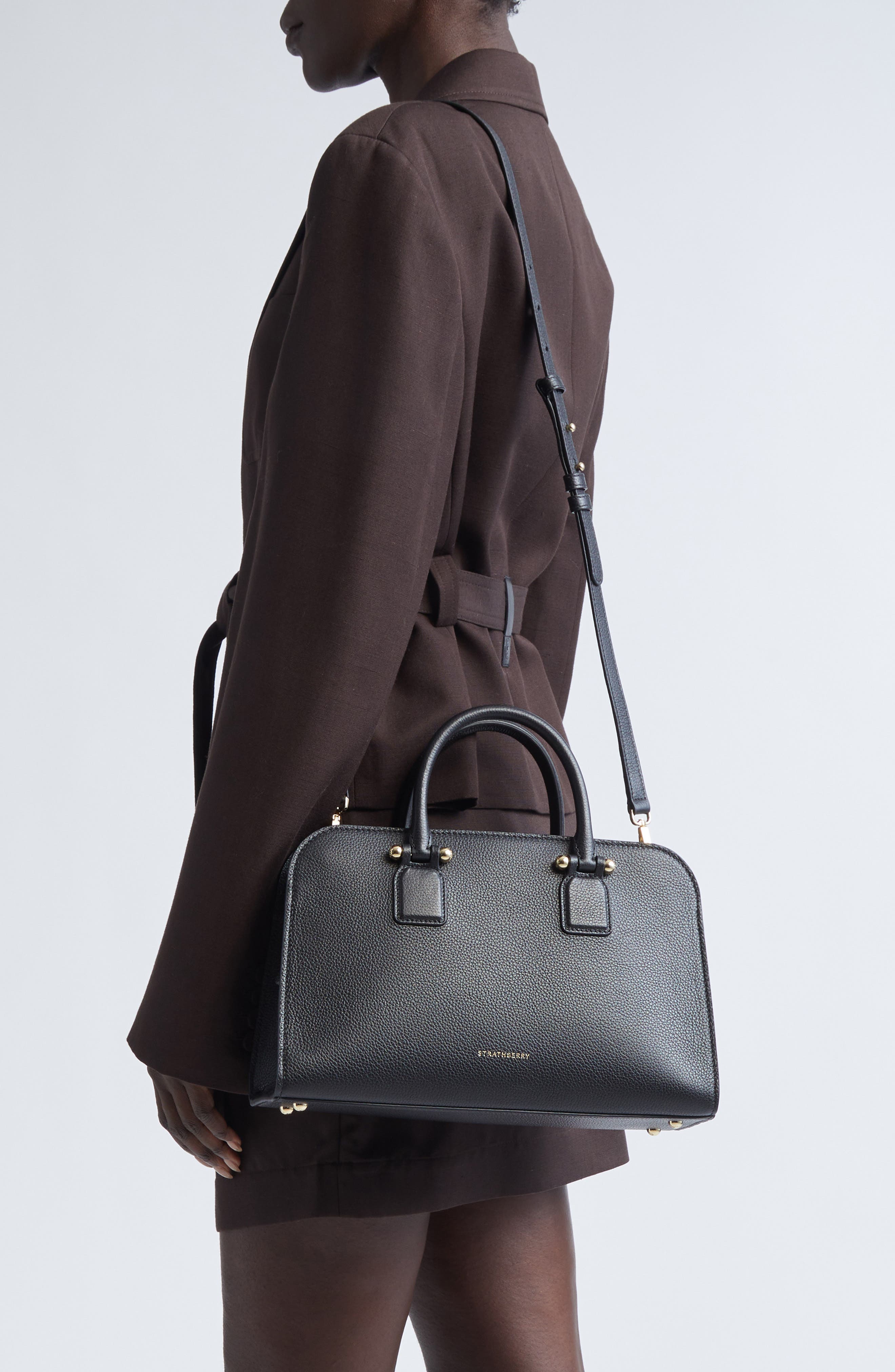 Strathberry Midi Georgia Leather Tote, Alternate, color, Black