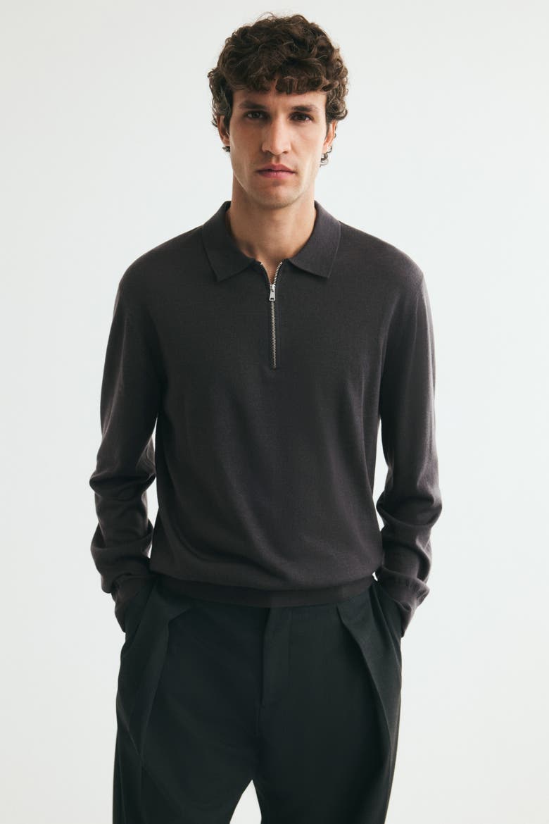 Regular-fit Merino Wool Half-zip Polo Shirt, Main, color, Dark gray