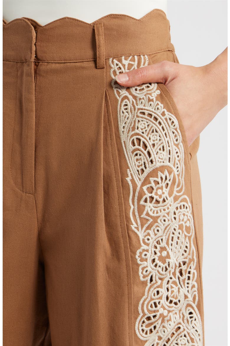 Celena Embroidered Detail Cotton Pants, Alternate, color, BROWN/ CREAM