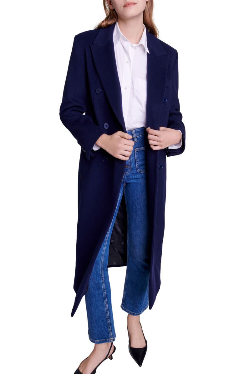 maje Giorgina Bracelet Sleeve Virgin Wool Blend Coat, Alternate, color,