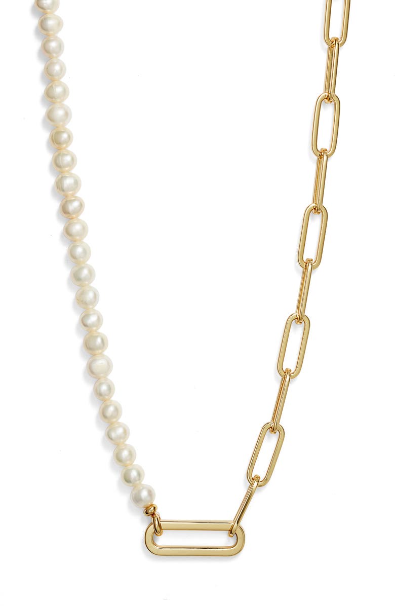 Kendra Scott Ashton Half Paper Clip Chain & Pearl Necklace, Main, color,