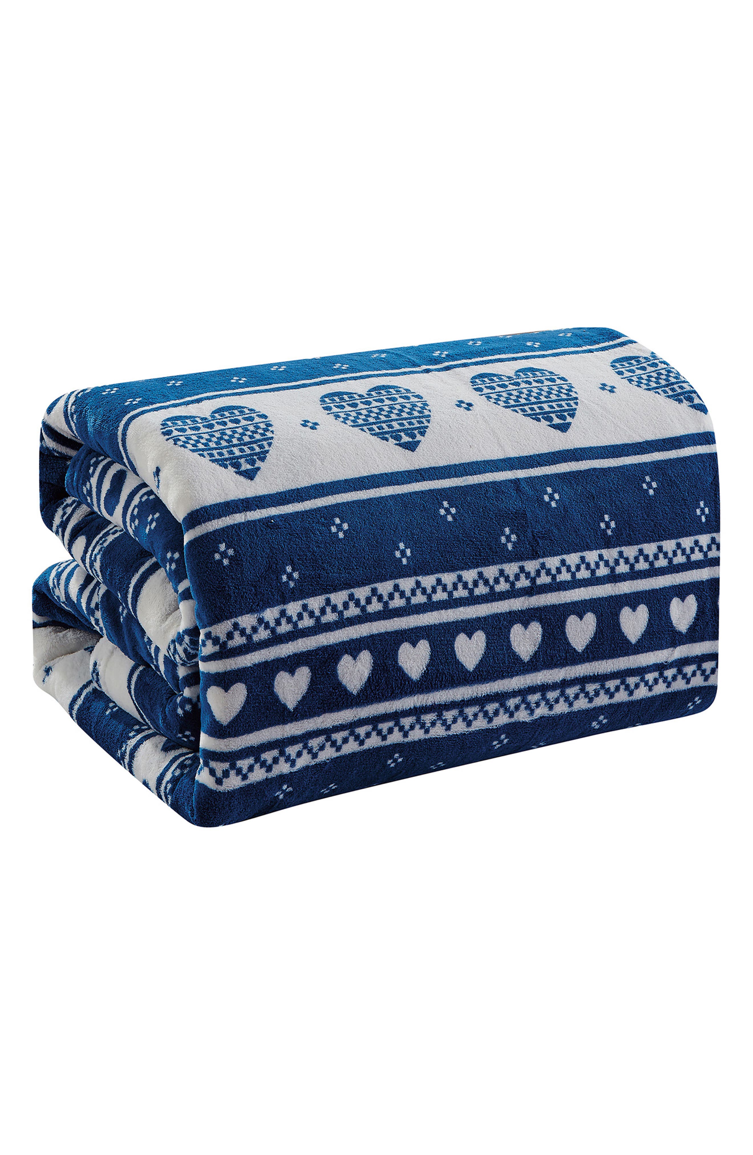 Luxury Home Heartfelt Fleece Throw Blanket In Blue