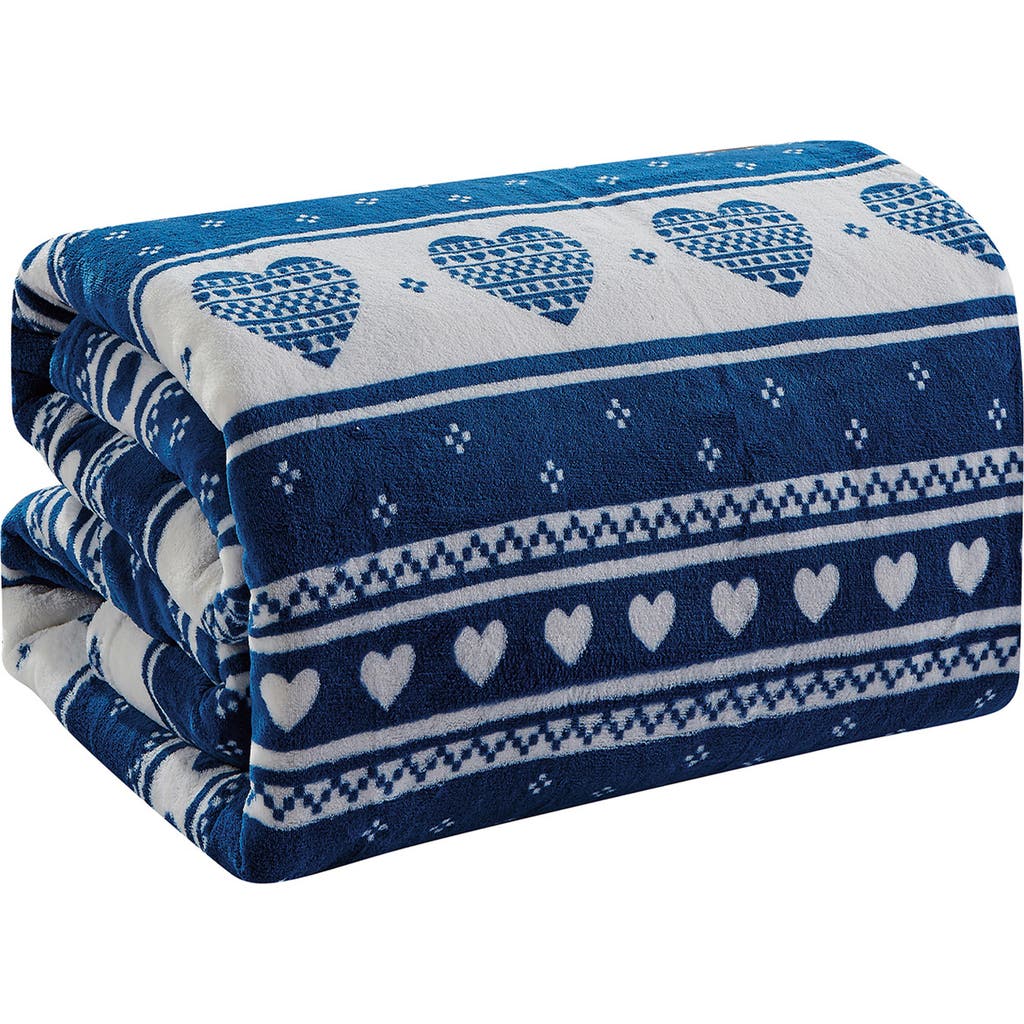Luxury Home Heartfelt Fleece Throw Blanket In Blue