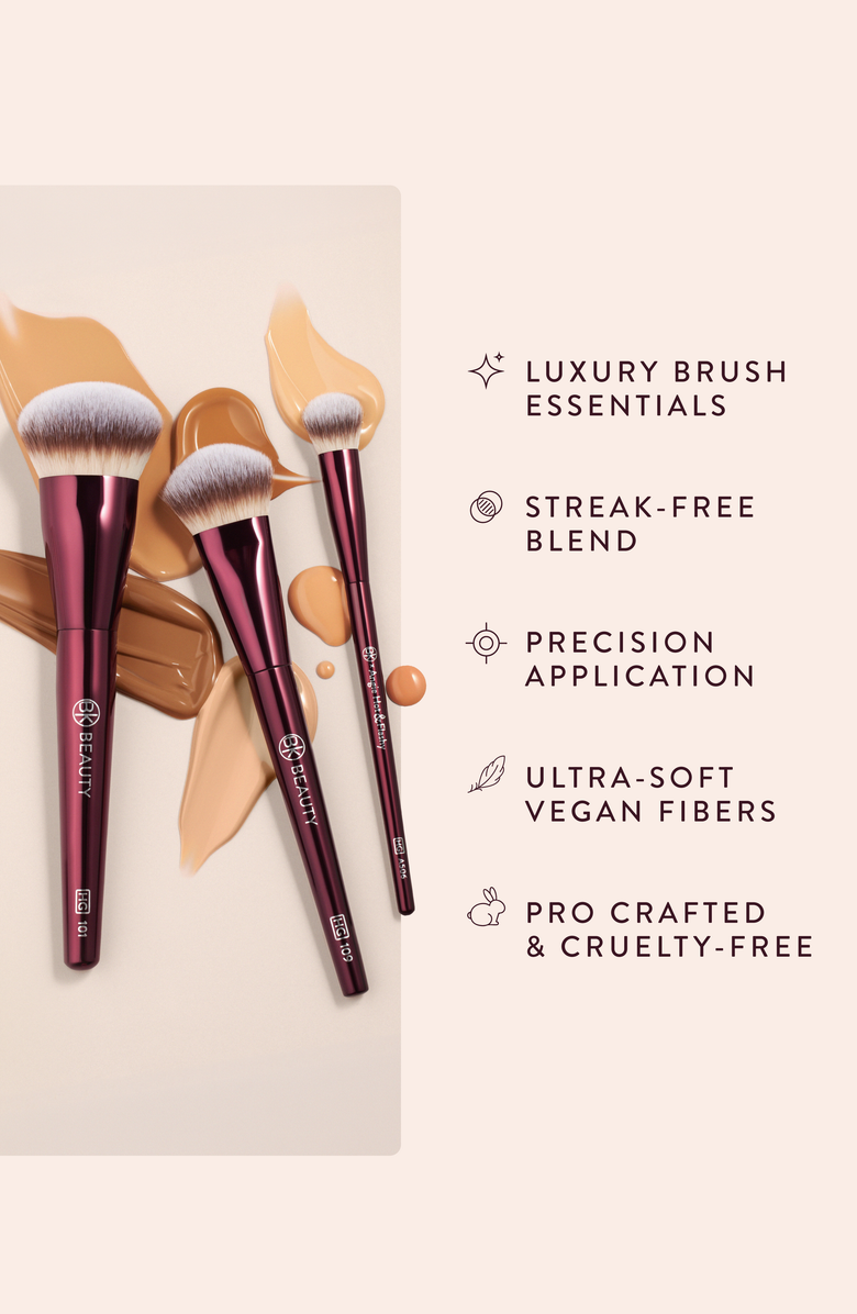 BK Beauty Holy Grail Brush Trio - Signature Series Burgundy Metal Set with Travel Pouch, Alternate, color, Burgundy