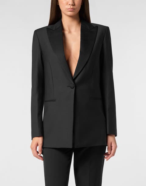 Wool Blazer Boyfriend Fit Face Strass Women