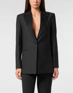 PHILIPP PLEIN Wool Blazer Boyfriend Fit Face Strass Women