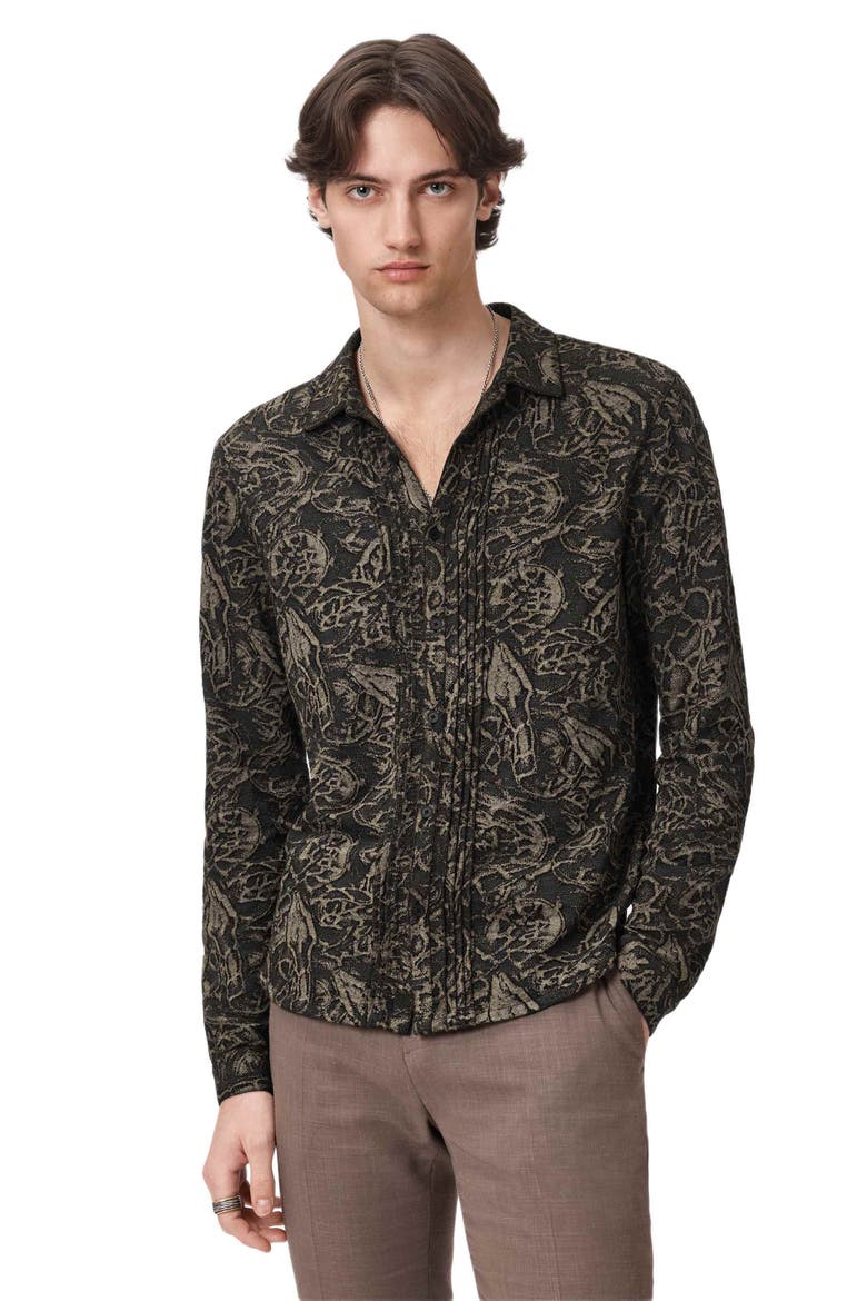 Lucian Jacquard Button-Up Shirt, Alternate, color, WOOD BROWN