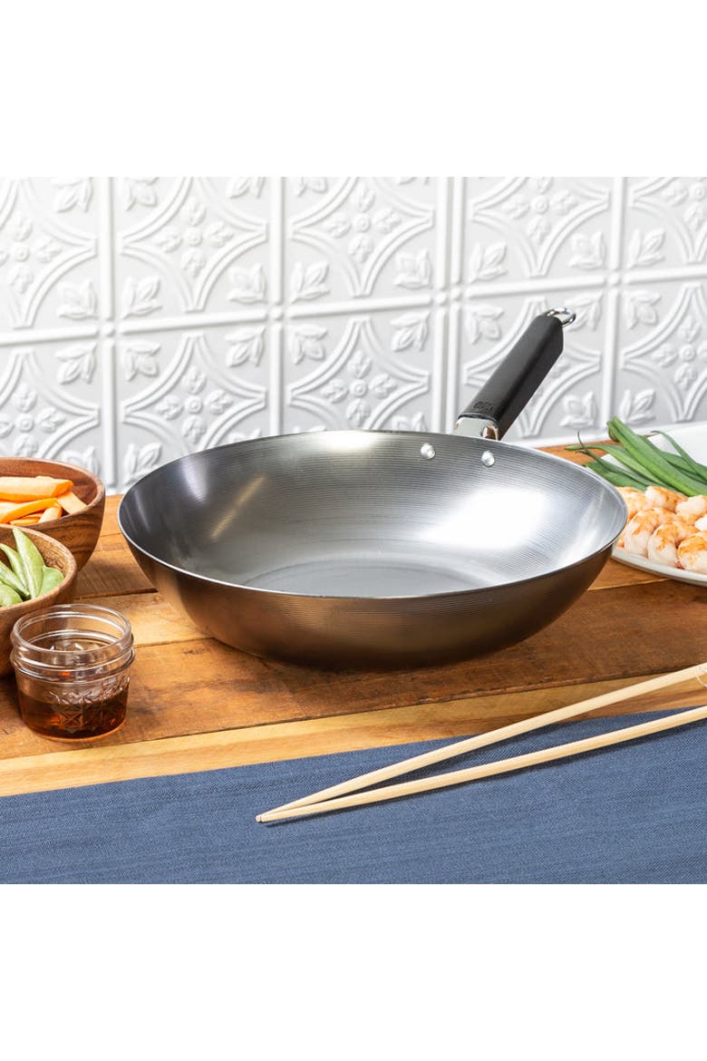 Uncoated Carbon Steel Stir Fry Pan with Phenolic Handle, 12-Inch, Alternate, color, Metallic Silver