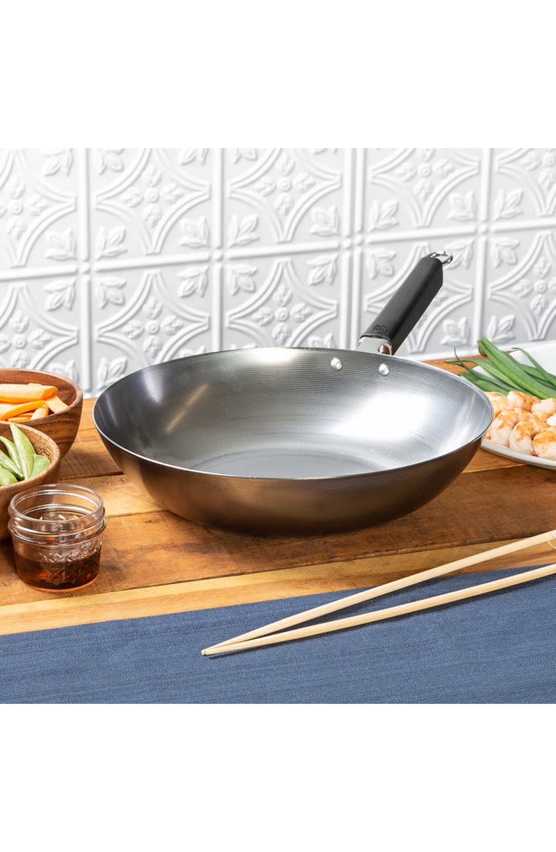 JOYCE CHEN Uncoated Carbon Steel Stir Fry Pan with Phenolic Handle, 12-Inch, Alternate, color, Metallic Silver