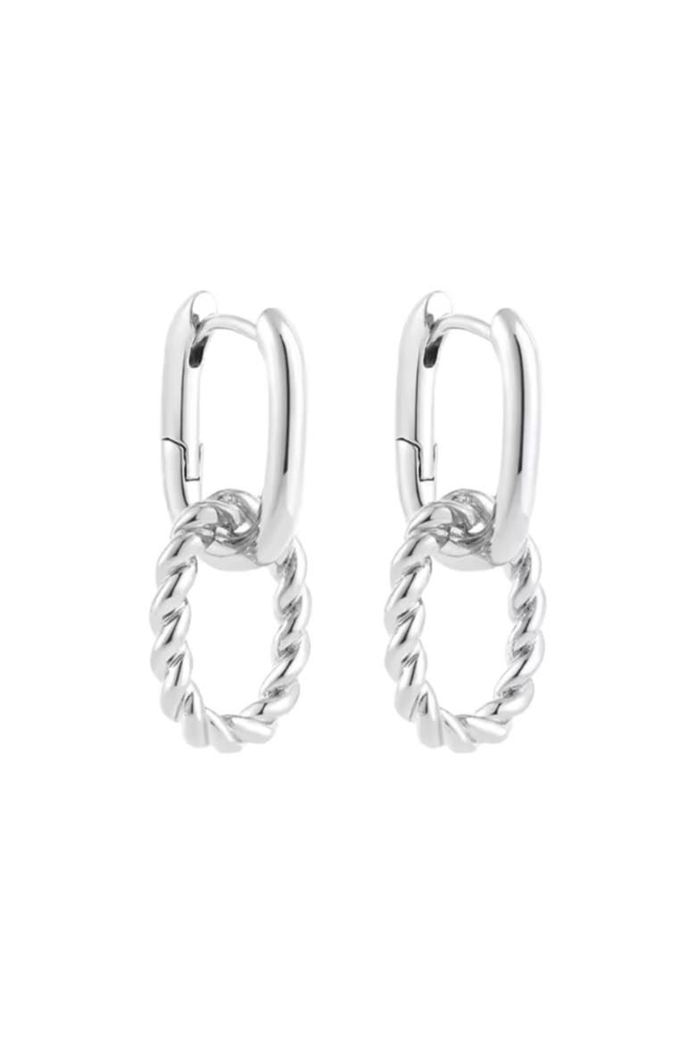 Double Hoop Twist Huggie Drop earrings, Main, color, Silver