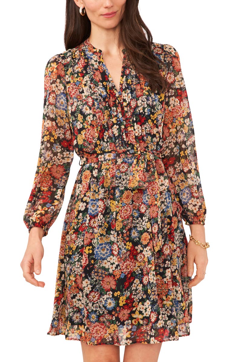 Chaus Floral Print Tie Waist Long Sleeve Dress, Alternate, color, 