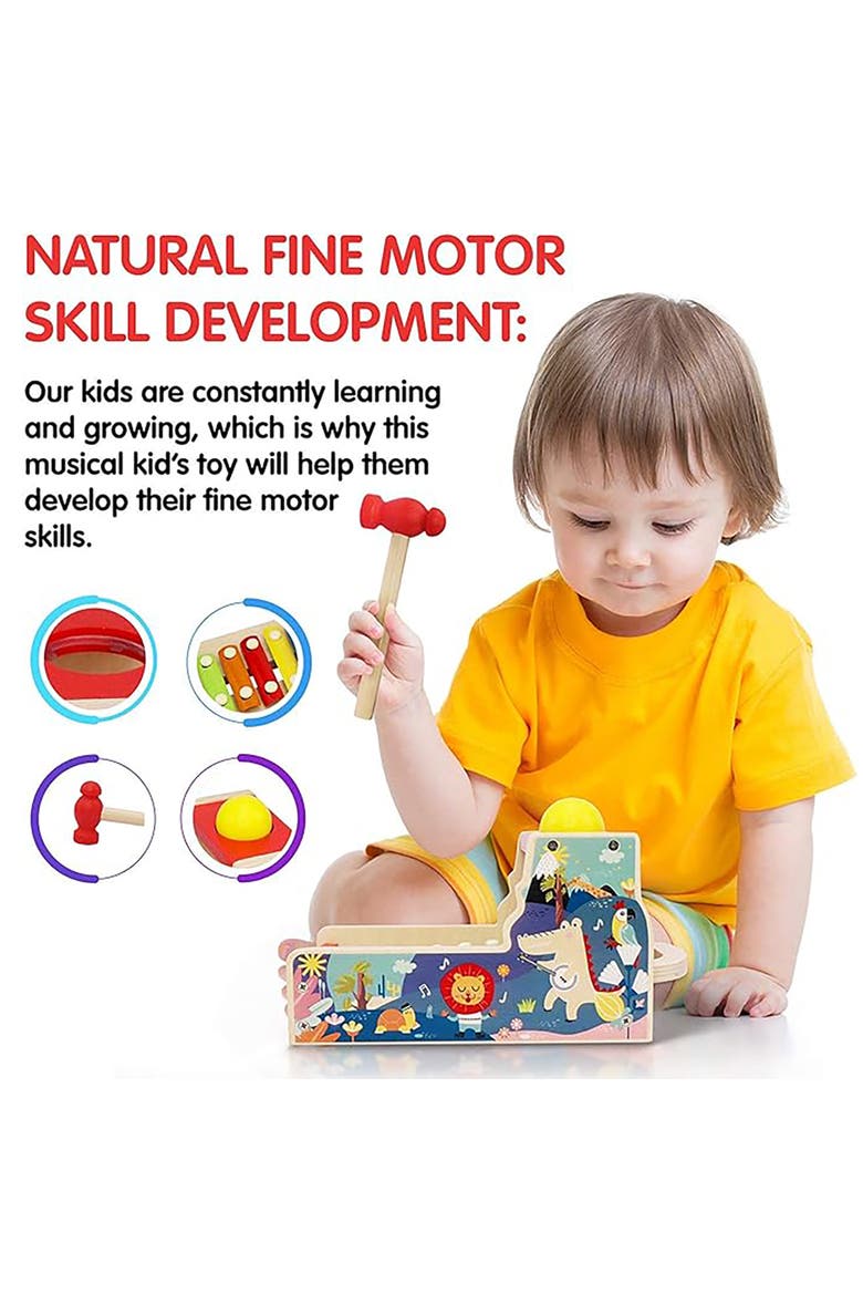 Pound & Tap Xylophone with Slide-Out Xylophone, Hammer, and Bright Colors, Alternate, color, Red