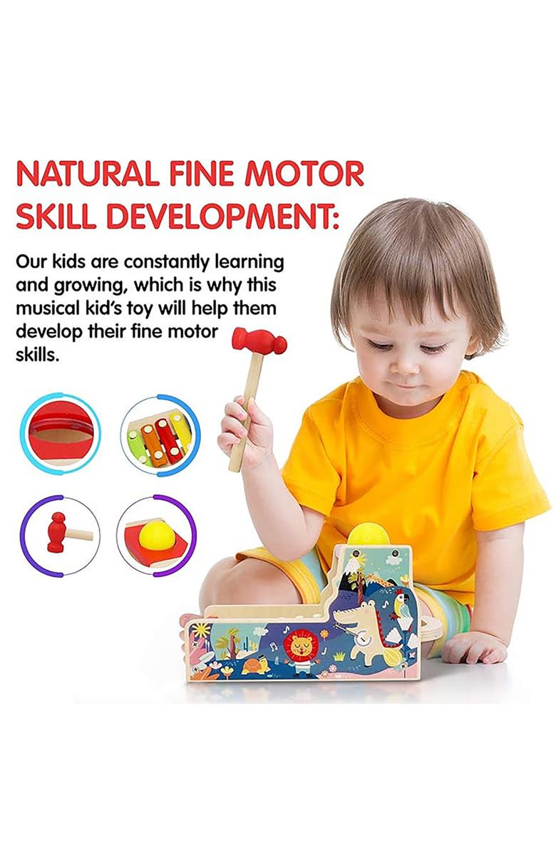 Leo & Friends Pound & Tap Xylophone with Slide-Out Xylophone, Hammer, and Bright Colors, Alternate, color, Red