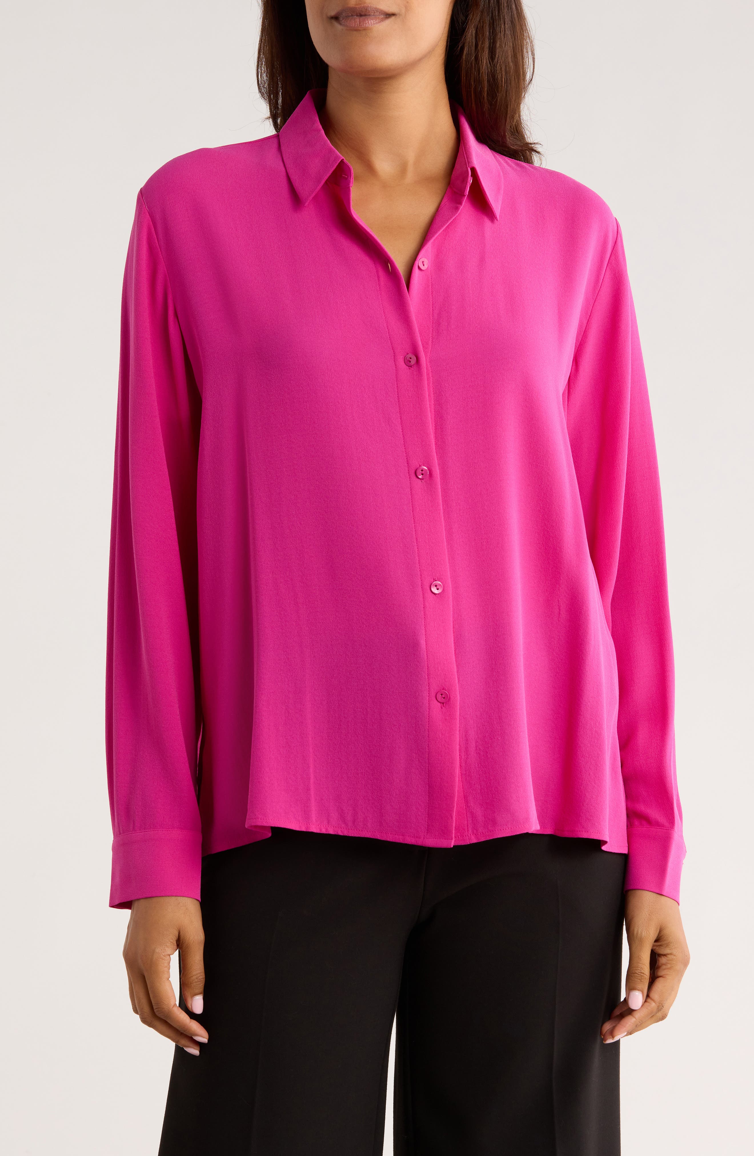 Eileen Fisher Classic Collar Easy Silk Button-Up Shirt