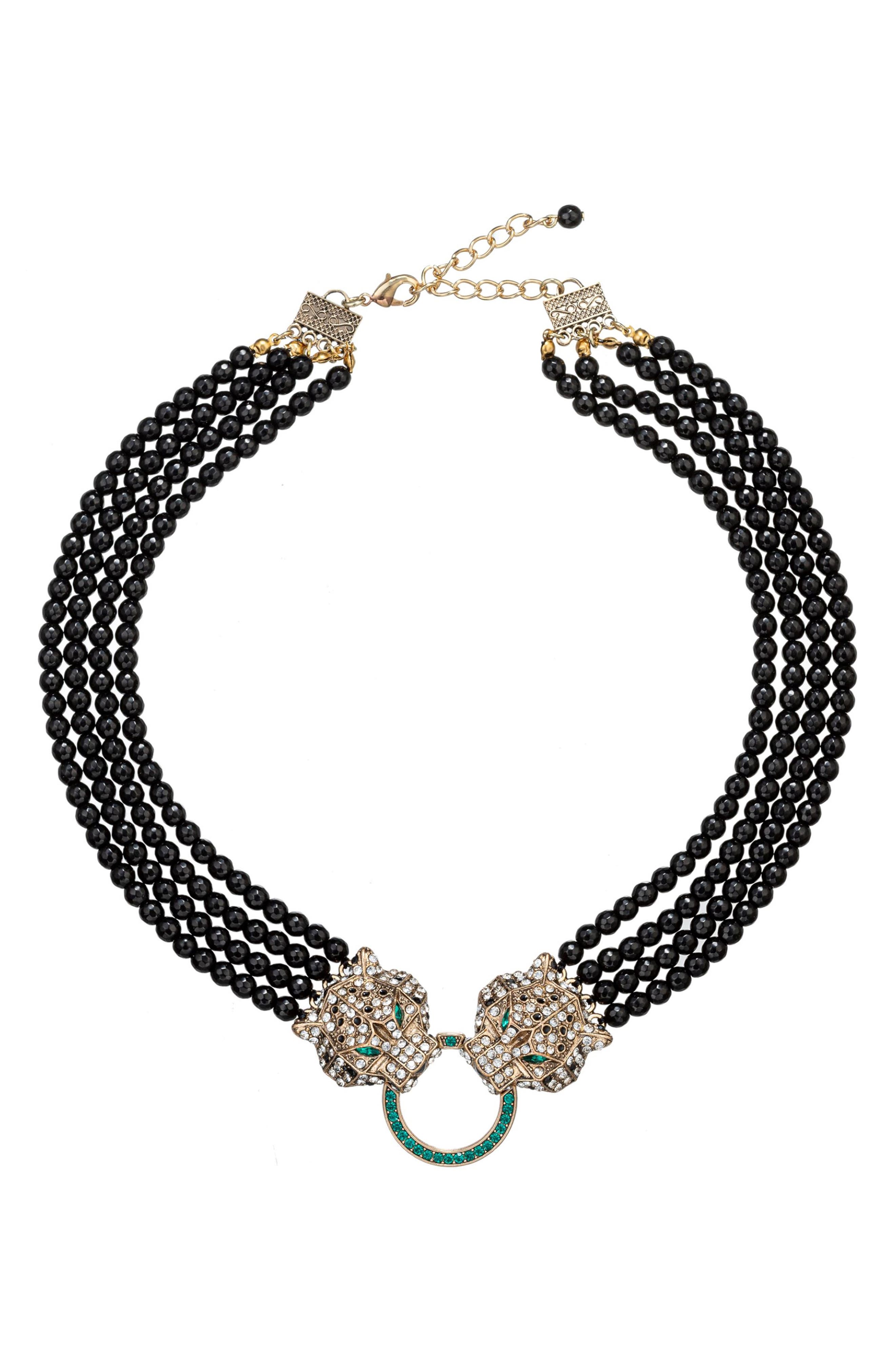 EYE CANDY LOS ANGELES Double Leopard Brooch Statement Necklace