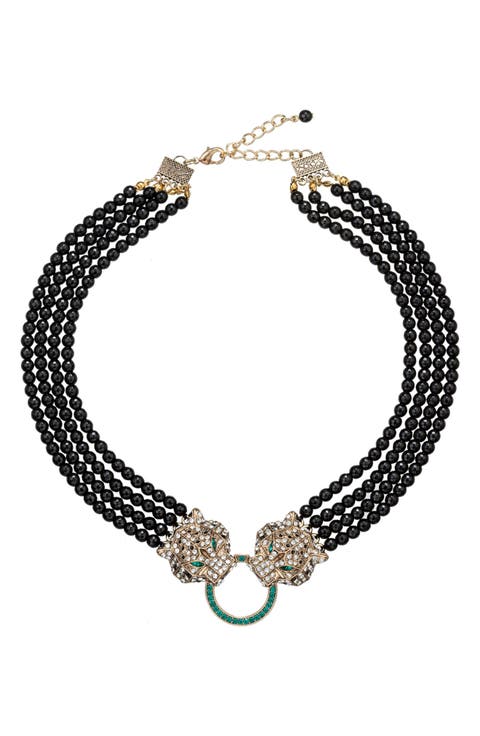 Double Leopard Brooch Statement Necklace