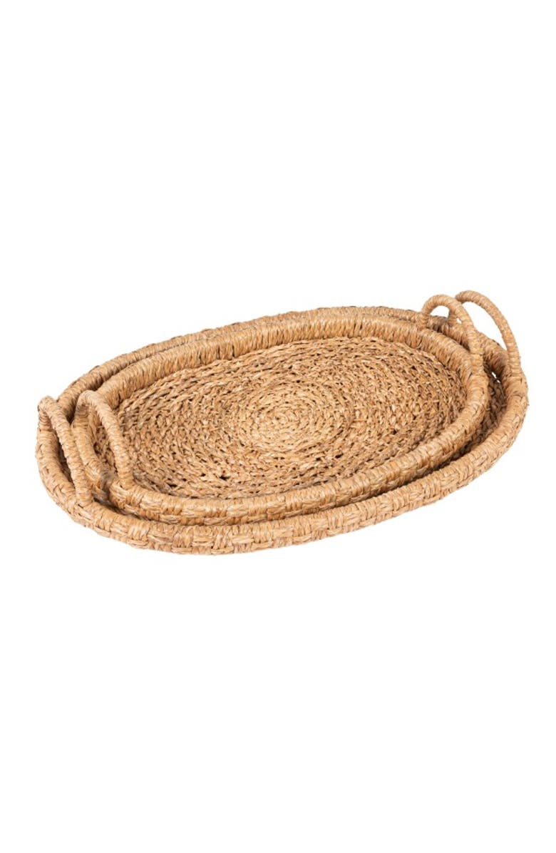 Storied Home Decorative Handwoven Oval Seagrass & Rattan Trays with Handles, Alternate, color, 