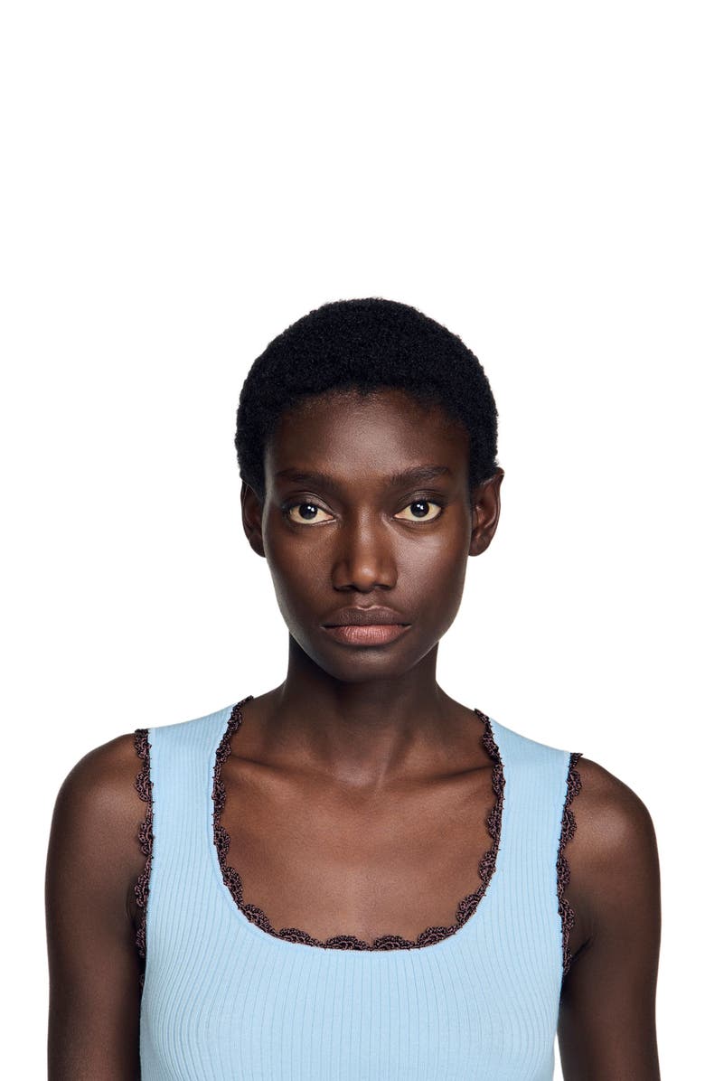 SANDRO Crochet detail knit top, Alternate, color, Sky Blue