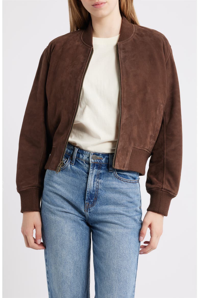 Suede Bomber Jacket, Alternate, color, BROWN