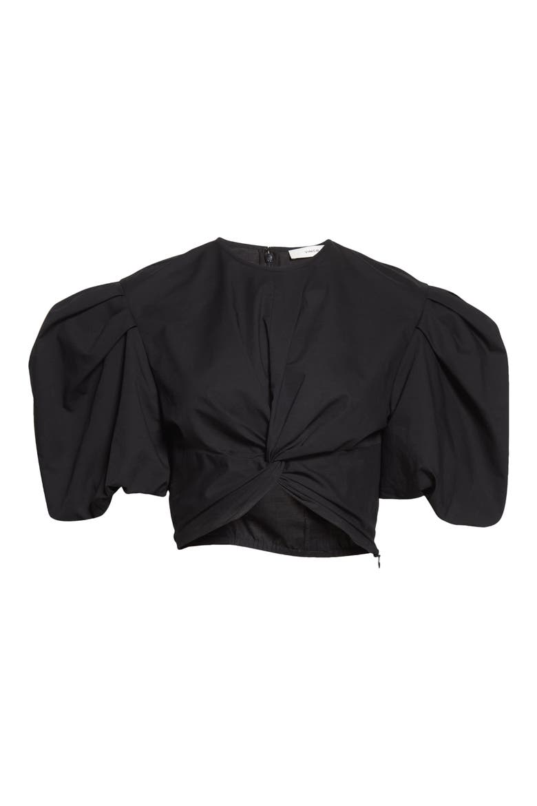 Twist Front Organic Cotton Blend Blouse, Alternate, color, BLACK
