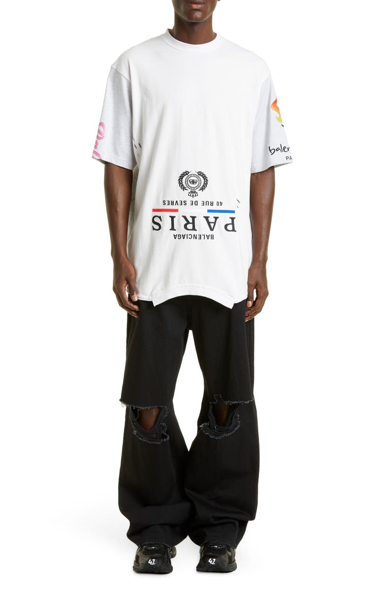 Balenciaga Destroyed Ripped Straight Leg Jeans, Alternate, color,