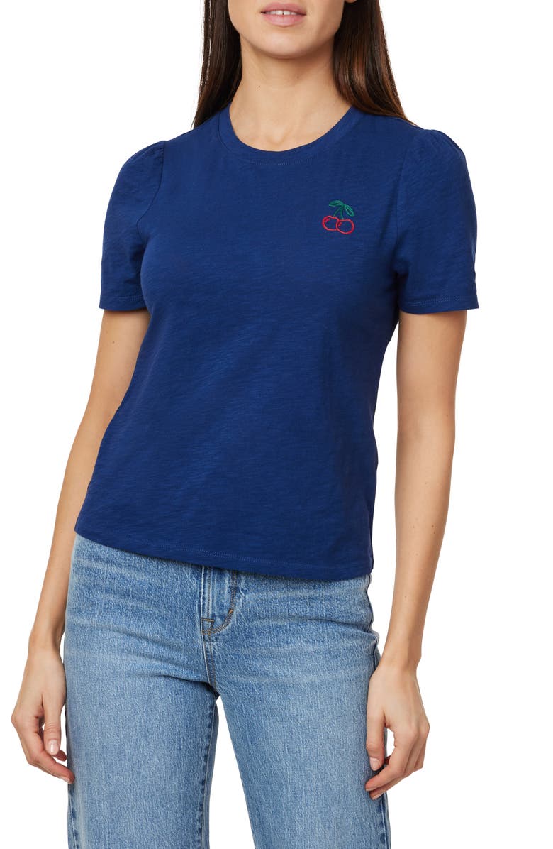 Kensie Cherries Embroidered T-Shirt, Main, color, Medival Blue