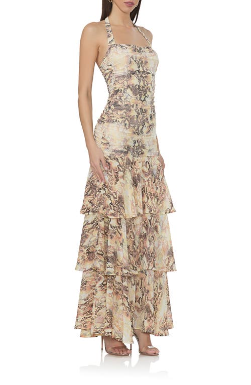 AFRM AFRM STORM SNAKESKIN PRINT TIERED HALTER MAXI DRESS