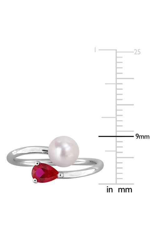 Delmar 6-6.5mm Cultured Freshwater Pearl & Stone Bypass Ring In Red