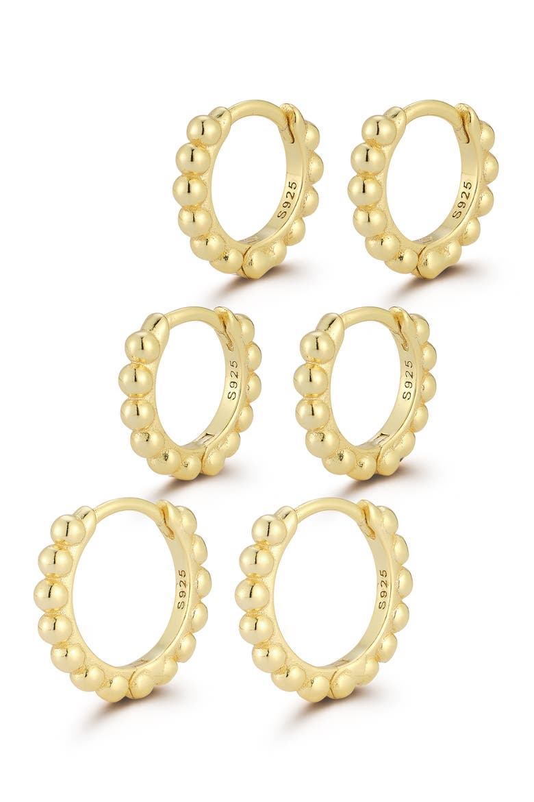 Set of 3 Graduated Beaded Huggie Hoop Earrings, Main, color, GOLD
