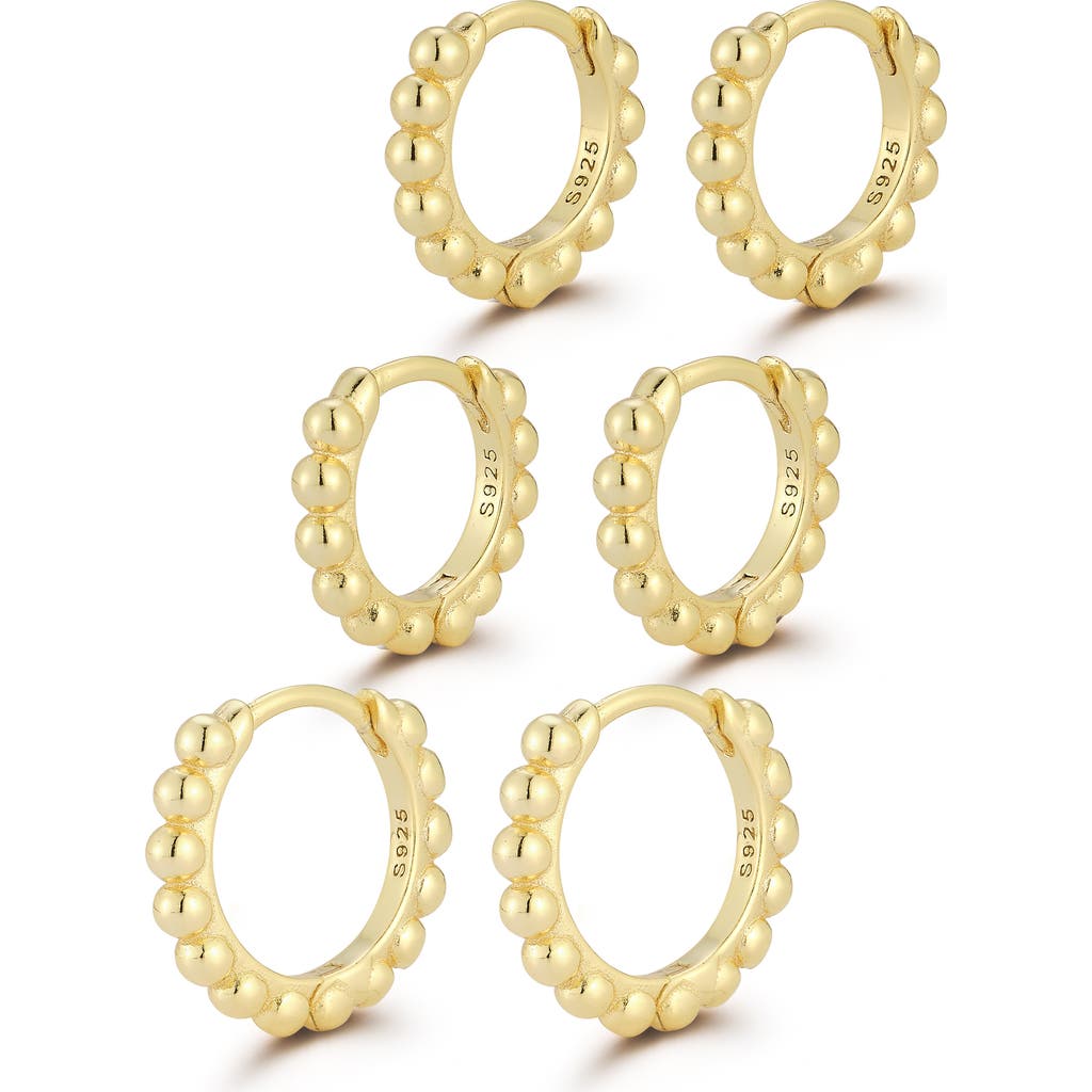 Glaze Jewelry Set Of 3 Graduated Beaded Huggie Hoop Earrings In Gold