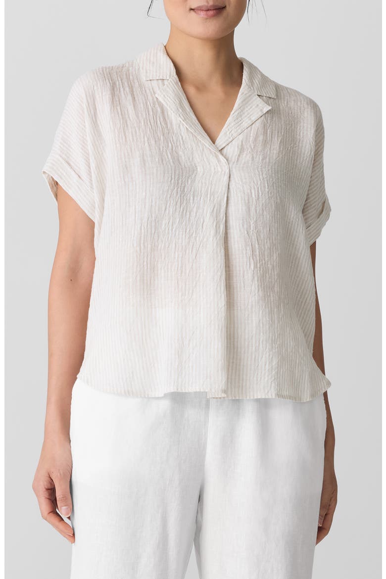 Notched Collar Organic Linen Top, Main, color, CHALK