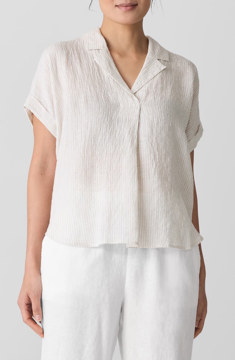 Eileen Fisher Notched Collar Organic Linen Top, Main, color, Chalk