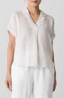 Eileen Fisher Notched Collar Organic Linen Top