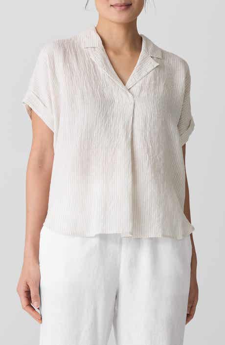 Eileen Fisher Notched Collar Organic Linen Top