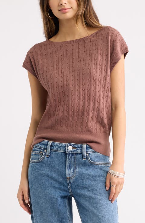 Cable Stitch Boat Neck Sweater T-Shirt