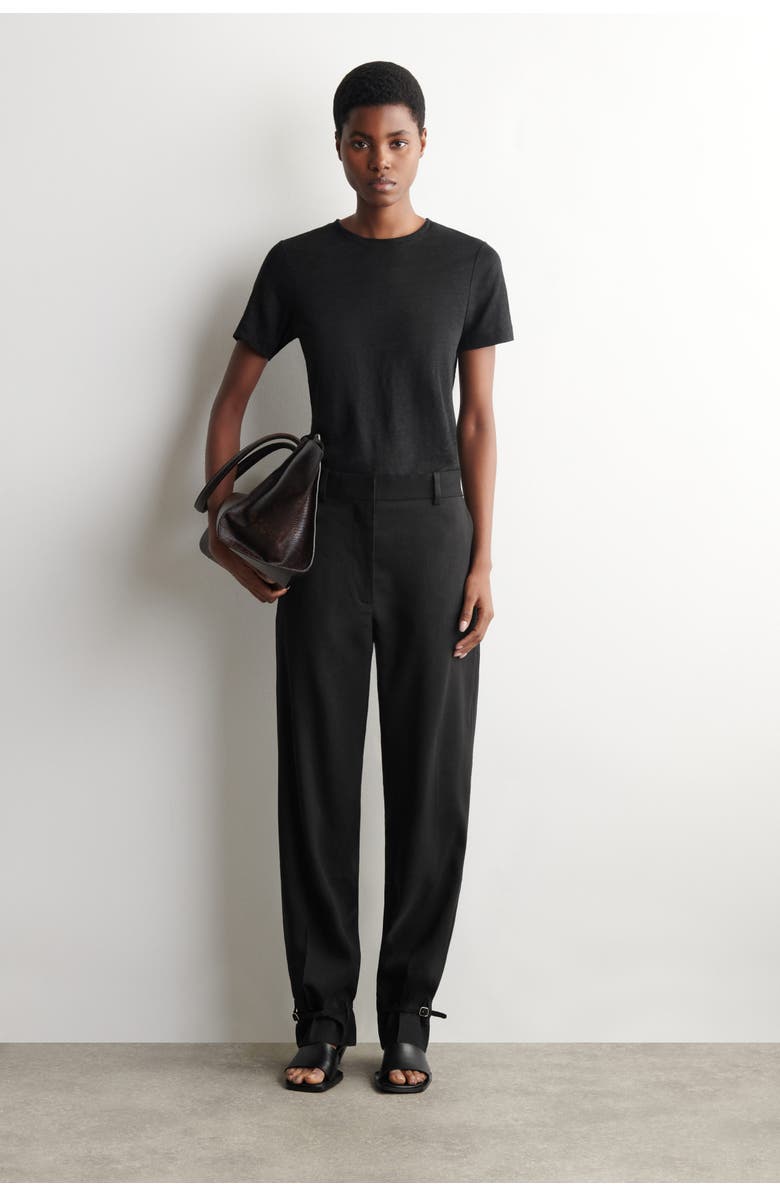COS Crew-Neck Linen T-Shirt, Alternate, color, Black