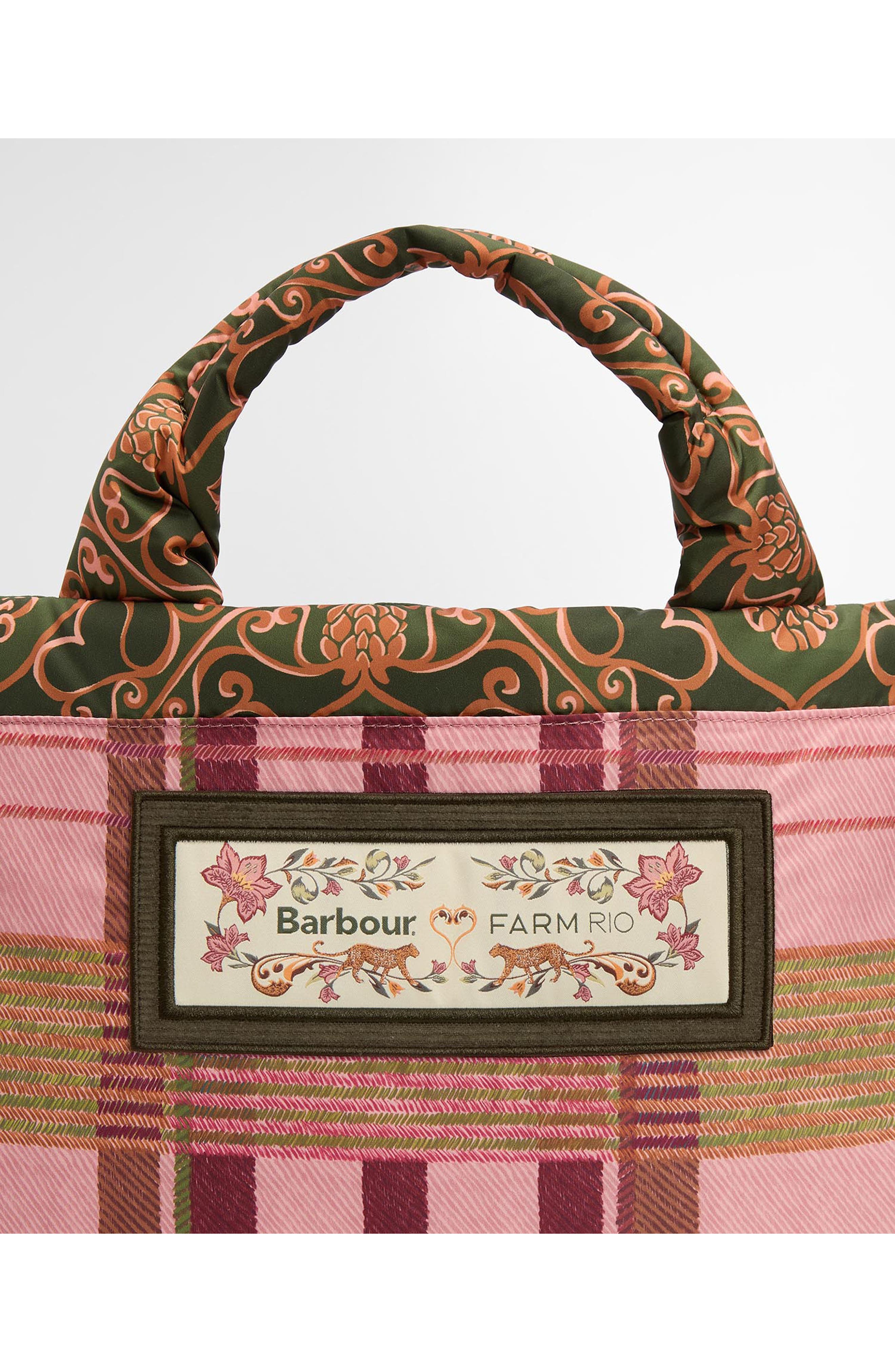 Barbour x FARM Rio Maria Clara Twill Tote, Alternate, color, Pink Tartan