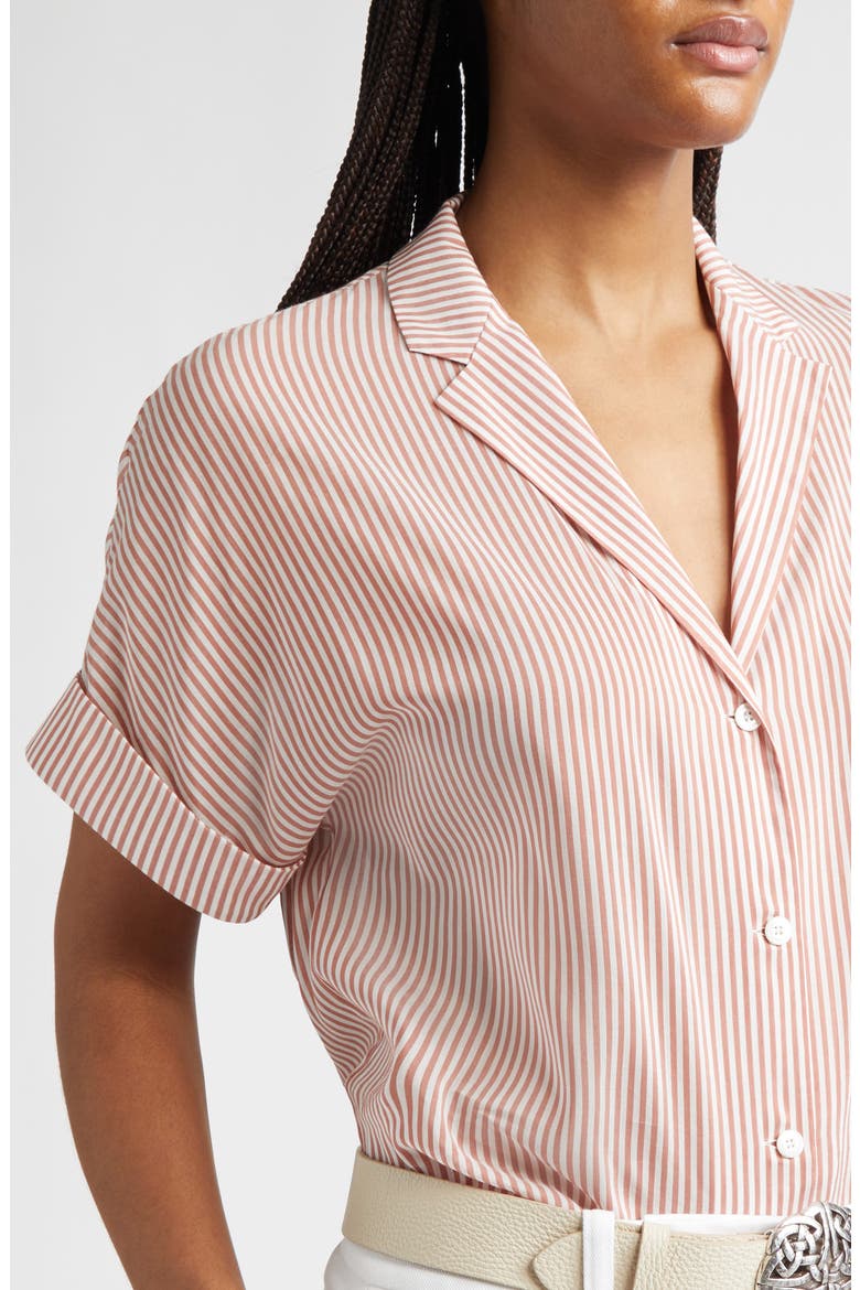 Stripe Cotton & Silk Camp Shirt, Alternate, color, RASPBERRY