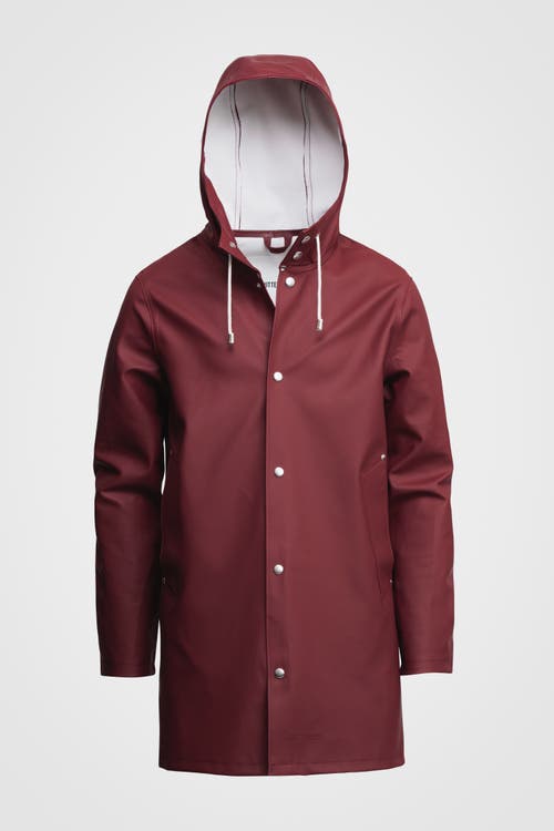 Stutterheim Stockholm Long Sleeve Hooded Raincoat In Red