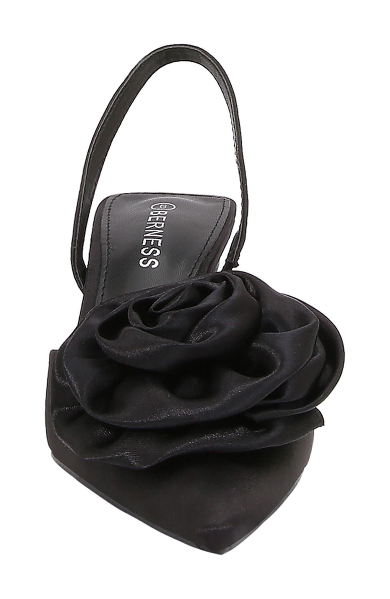 BERNESS Camellia Satin Rose Slingback Kitten Heel Pump, Alternate, color, Black