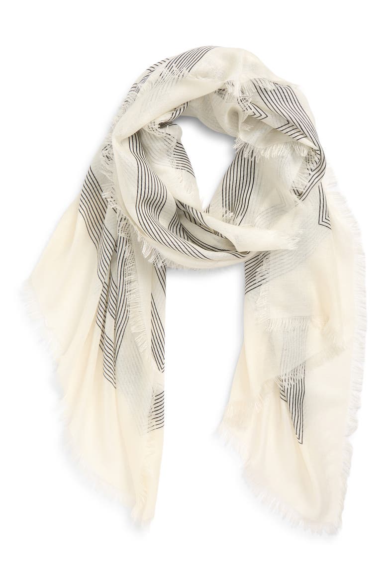 Eyelash Trim Print Cashmere & Silk Wrap, Alternate, color, IVORY FRAMED LINES