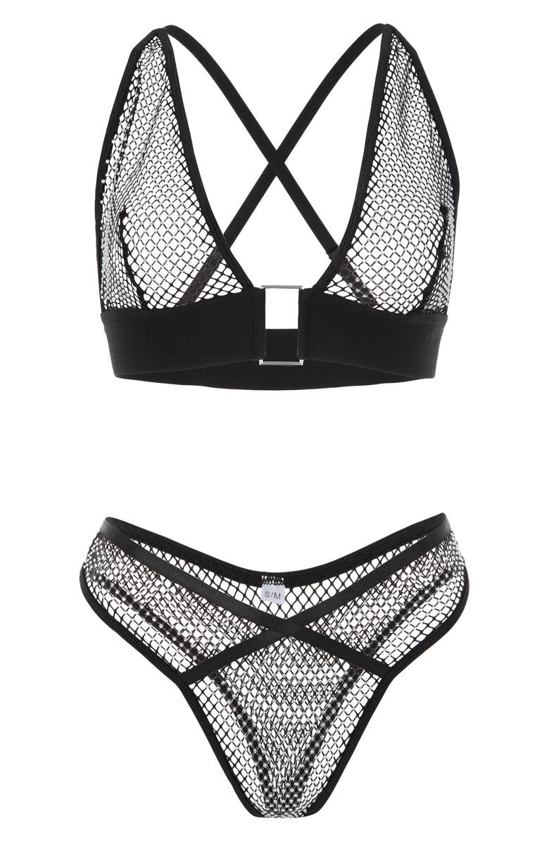 Roma Confidential Luxe Mirage Bralette & Thong Set, Main, color, Black