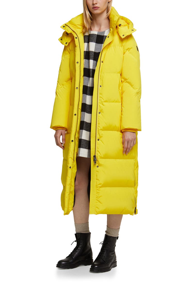 Aurora Water Repellent Long Puffy Down Parka, Main, color, DAFFODIL